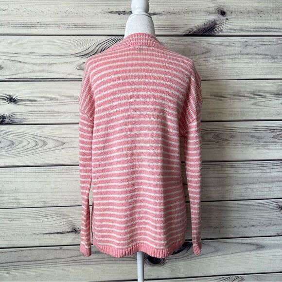 Talbots Pink & White Linen Cotton Blend V Neck Knit Sweater - Picture 8 of 10